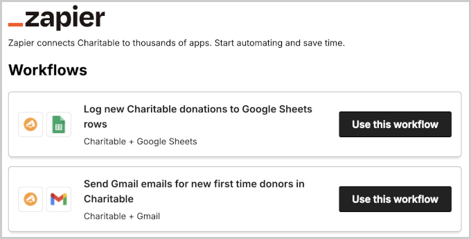 Zapier automations for Charitable Zapier automations for Charitable