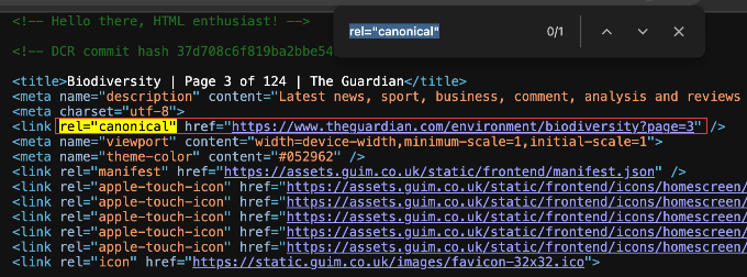 Example of a Canonical Tag in the Source Code of Paginated Content Example of a Canonical Tag in the Source Code of Paginated Content