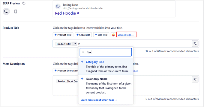 Add smart tags to product titles in AIOSEO Add smart tags to product titles in AIOSEO