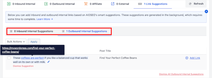 Inbound and outbond link suggestions Inbound and outbound link suggestions