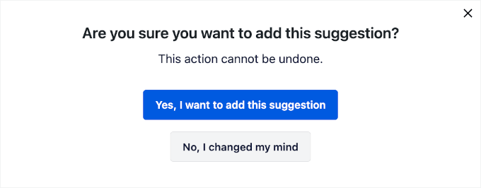 Confirming to add the suggestion Confirming to add the suggestion