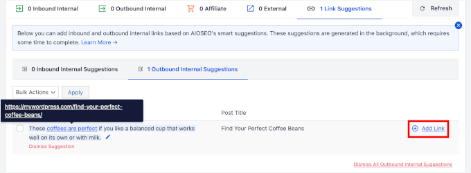 Adding link suggestions Adding link suggestions