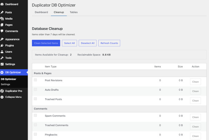 Optimize database with DB Optimizer by Duplicator Optimize database with DB Optimizer by Duplicator
