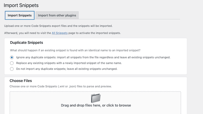 Importing code snippets into your WordPress website Importing code snippets into your WordPress website