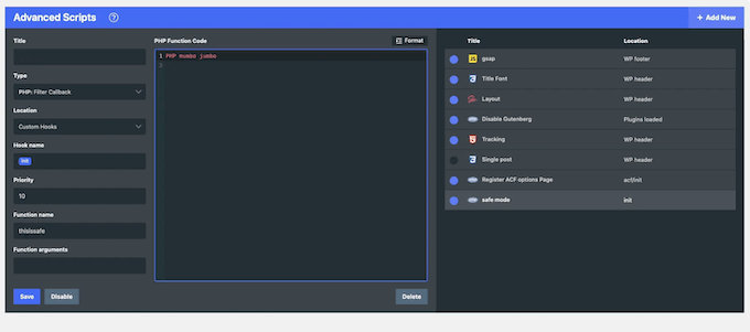 The Advanced Scripts code snippets plugin The Advanced Scripts code snippets plugin
