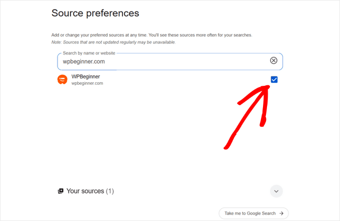 Select WPBeginner as a preferred source in Google Select WPBeginner as a preferred source in Google