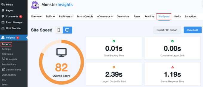 MonsterInsights Site Speed MonsterInsights Site Speed