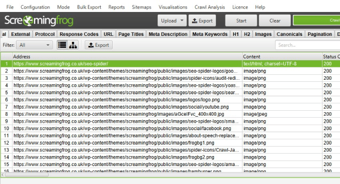 Screaming Frog Showing a List of Crawled URLs Screaming Frog Showing a List of Crawled URLs