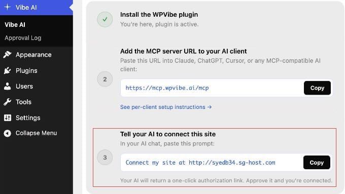 The WPVibe Setup Page The WPVibe Setup Page