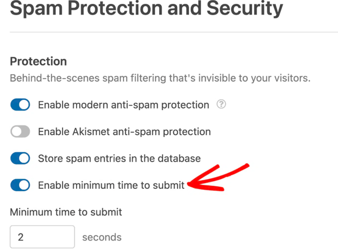 minimum time to submit The WPForms minimum time to submit anti-spam setting