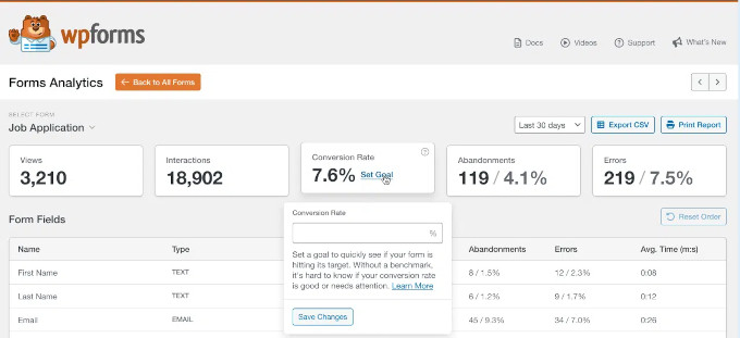 Form analytics dashboard Form analytics dashboard