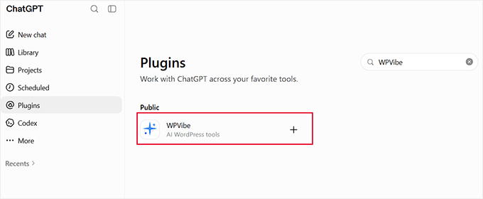 Add WPVibe plugin in ChatGPT Add WPVibe plugin in ChatGPT